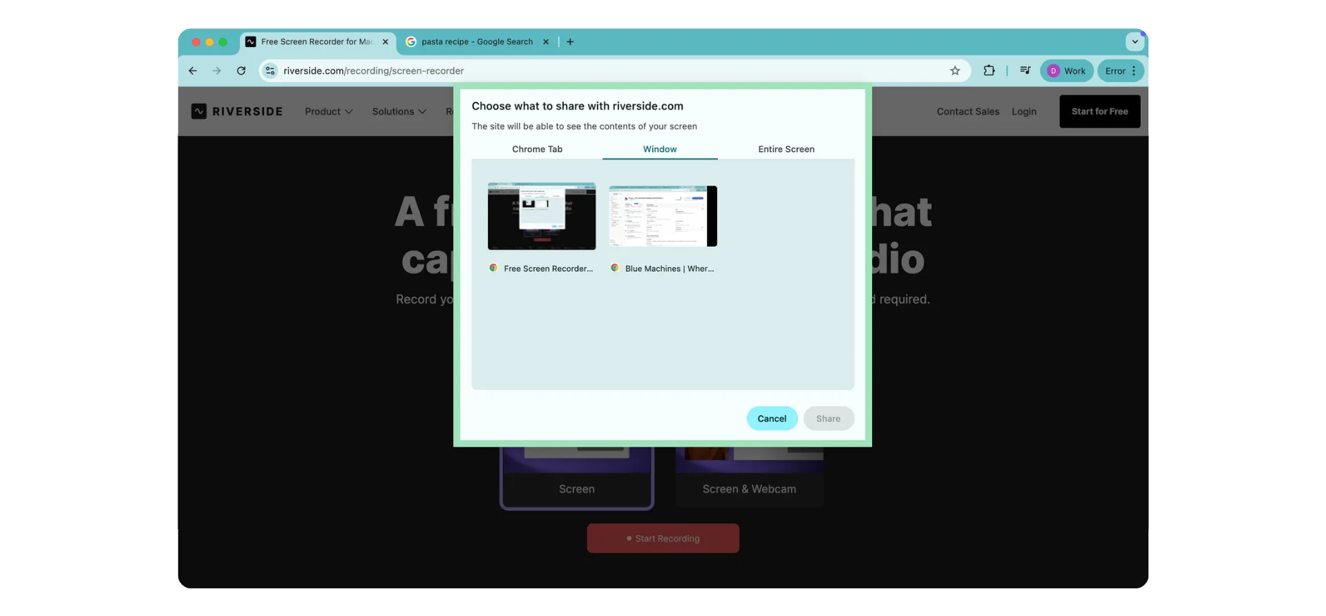 Riverside start recording your screen